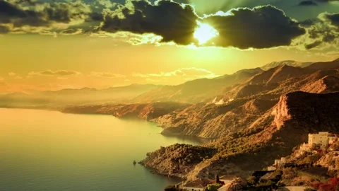 Dramatic sunset over the mediterranen coast Stock Footage 143311546