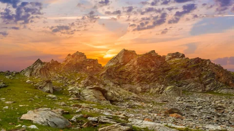 Dramatic sunset over a mountain chain time lapse scene Stock Footage 162849116