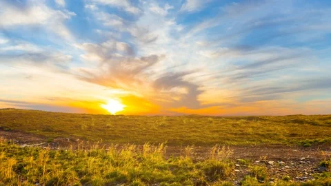 Dramatic sunset over a mountain plateau time lapse scene Stock Footage 101600218