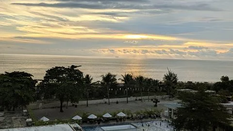 Dramatic Sunset Over the Ocean with Silhouetted Trees 1 Photos