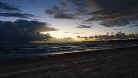 Dramatic sunset over ocean waves. Clouds Video stock 85923190