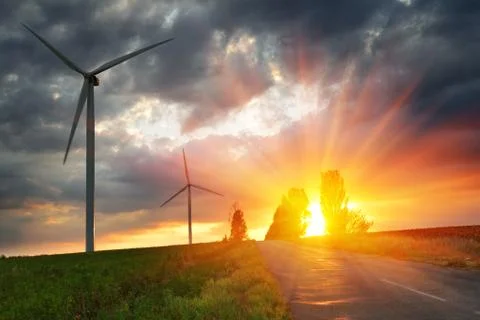 Dramatic sunset over the old road Stock Photos