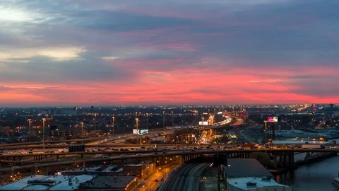 Dramatic Sunset Over Pilsen, Chicago - Aerial View Stock Footage 119806225
