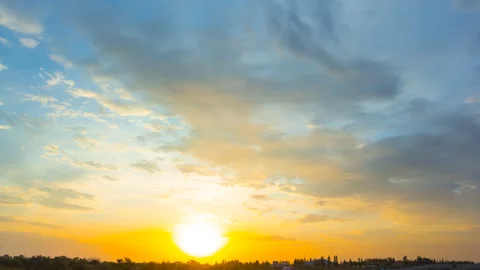 Dramatic sunset over a plains, summer evening time lapse scene Stock Footage 133989284