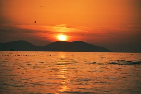 Dramatic sunset over the sea in Vlora, Albania on  August 2025 Stock Photos