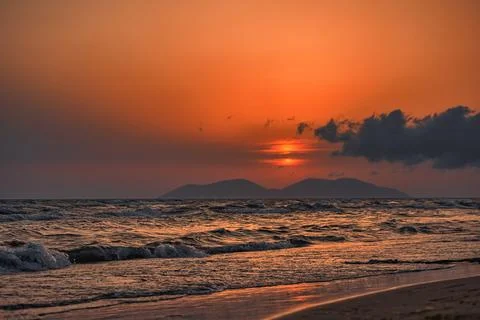 Dramatic sunset over the sea in Vlora, Albania on  August 2025 Stock Photos