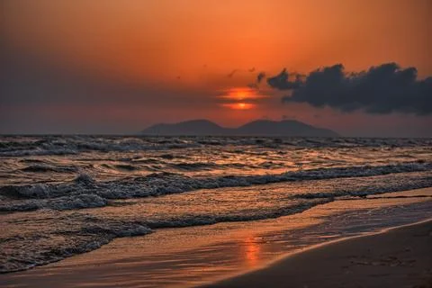 Dramatic sunset over the sea in Vlora, Albania on  August 2025 Stock Photos
