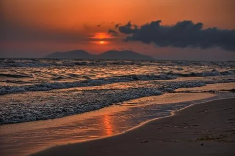 Dramatic sunset over the sea in Vlora, Albania on  August 2025 Stock Photos