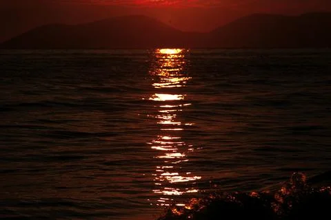 Dramatic sunset over the sea in Vlora, Albania on  August 2025 Stock Photos