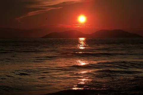 Dramatic sunset over the sea in Vlora, Albania on  August 2025 Stock Photos