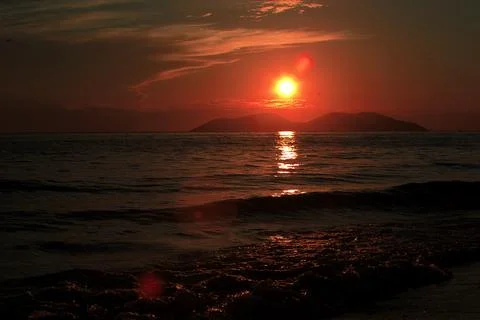 Dramatic sunset over the sea in Vlora, Albania on  August 2025 Stock Photos