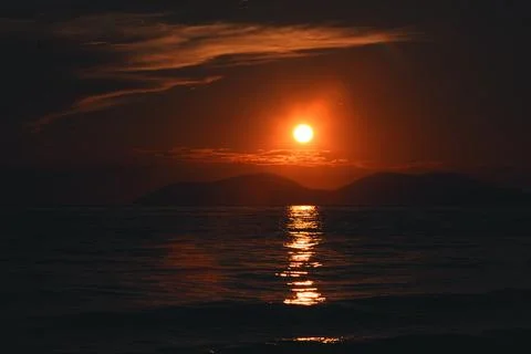 Dramatic sunset over the sea in Vlora, Albania on  August 2025 Stock Photos