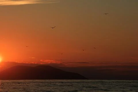 Dramatic sunset over the sea in Vlora, Albania on  August 2025 Stock Photos