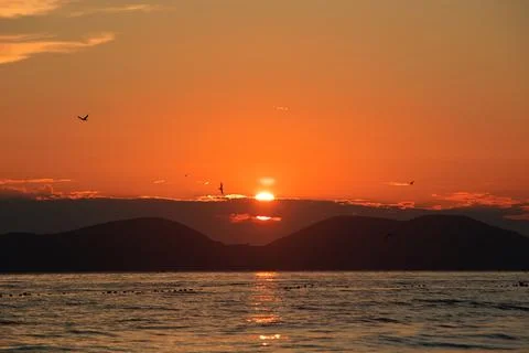 Dramatic sunset over the sea in Vlora, Albania on  August 2025 Stock Photos