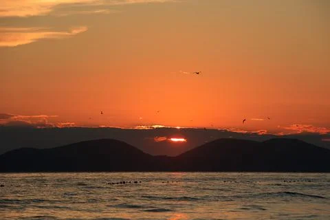 Dramatic sunset over the sea in Vlora, Albania on  August 2025 Stock Photos