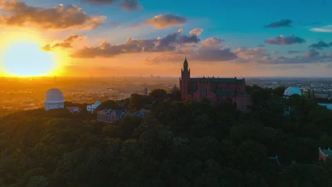 Dramatic Sunset over Sheshan Basilica and Observatory in Shanghai Stock Footage 331295048