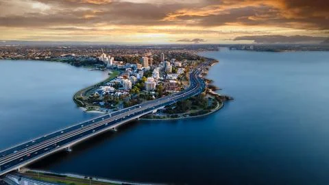Dramatic Sunset Over South Perth Foreshore Stock Photos