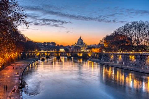 Dramatic sunset over the St. Peters Basilica Stock Photos