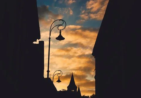 Dramatic sunset over a street in Budapest, Hungary Stock Photos