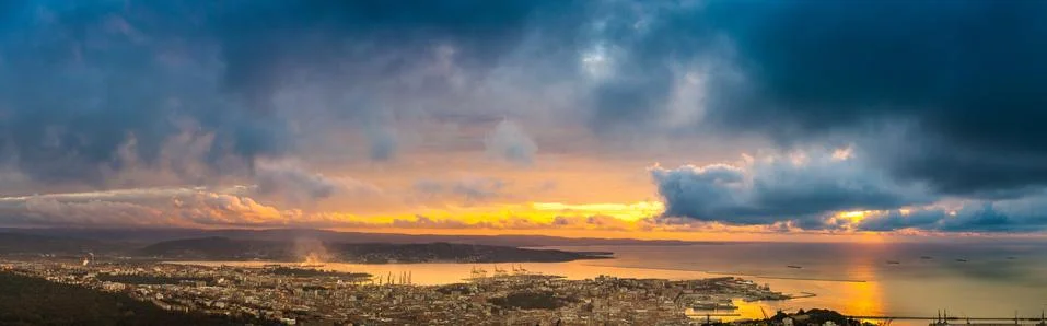 Dramatic sunset over Trieste Stock Photos