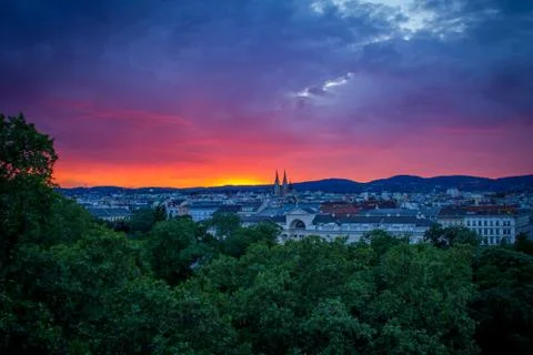 Dramatic sunset over Vienna Stock Photos