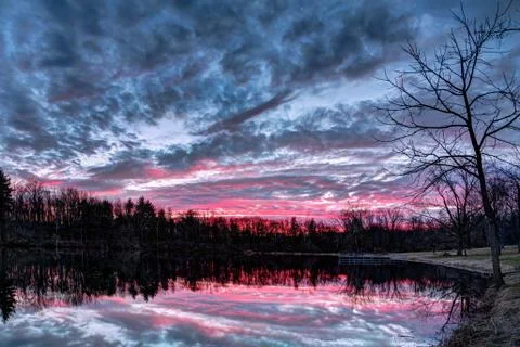 Dramatic Sunset Pond Stock Photos