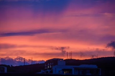 Dramatic Sunset with Purple and Orange Hues The Sky is on Fire Over Tbilisi.. Stock-Fotos