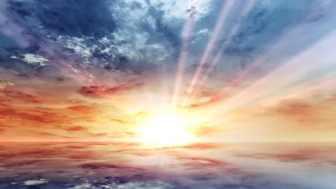 Dramatic sunset rays and clouds as background Stock Photos