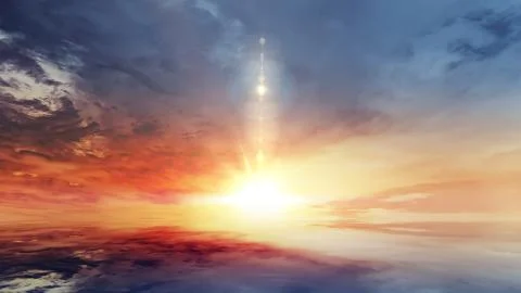 Dramatic sunset rays and clouds as background Stock Photos