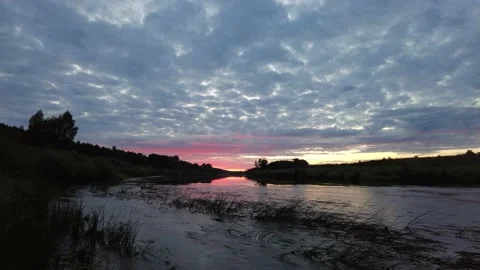 Dramatic sunset on the river Stock Footage 159589915
