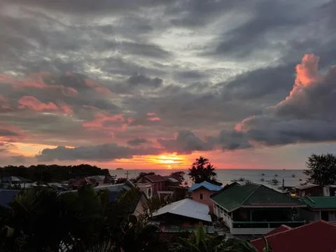 Dramatic sunset with rooftop view in Malapascua Philippines Stock Photos