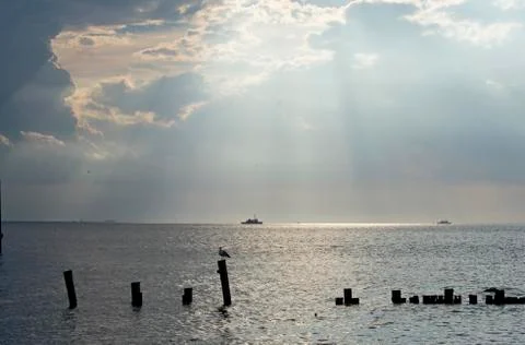 Dramatic Sunset at Sandy Hook, New Jersey -36 Stock Photos
