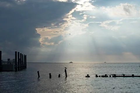 Dramatic Sunset at Sandy Hook, New Jersey -37 Stock Photos