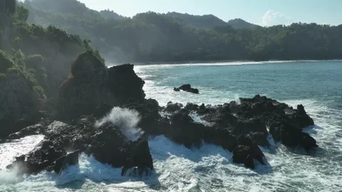 Dramatic Sunset Seascape with Coastal Cliffs Stock Footage 338313551