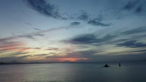 Dramatic Sunset Seascape Ocean Storm Clouds Aerial Stock Footage 339794492