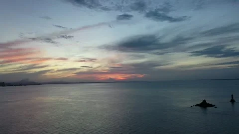 Dramatic Sunset Seascape Ocean Storm Clouds Aerial (Clip 2) Stock Footage 339794608