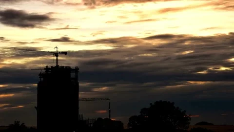 Dramatic Sunset Silhouette of Church Tower and Trees Stock Footage 310375301