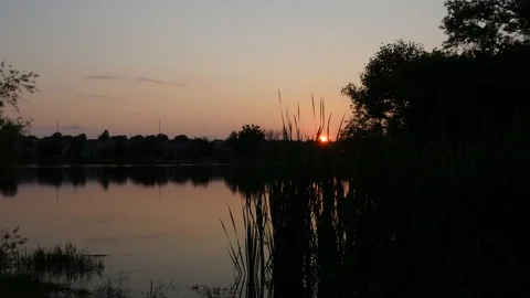 Dramatic sunset silhouettes in the lake Stock Footage 90233622