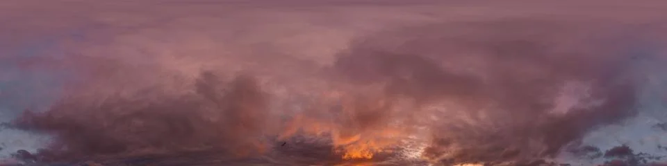 Dramatic Sunset sky 360 panorama. Vibrant sky with bright glowing red pink Stock Photos