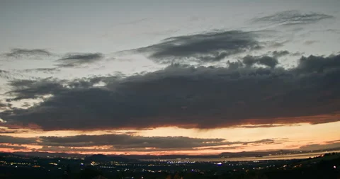 Dramatic Sunset Sky Above the Pentland Hills and Edinburgh City Lights Stock Footage 340009520