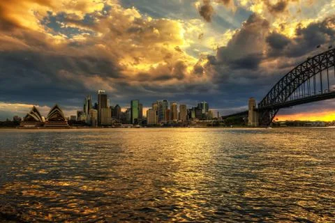 Dramatic sunset sky above Sydney Fotos de archivo