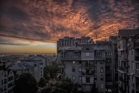 Dramatic sunset sky in Belgrade Stock Photos