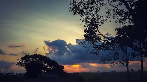 Dramatic sunset sky with clouds, Beautiful landscape during sunset Stock Photos