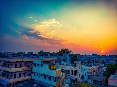 Dramatic sunset sky with clouds, Beautiful landscape during sunset Stock Photos