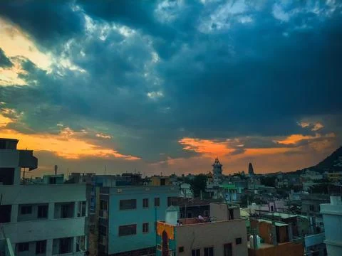 Dramatic sunset sky with clouds, Beautiful landscape during sunset Stock Photos