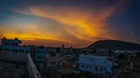 Dramatic sunset sky with clouds, Beautiful landscape during sunset Stock Photos