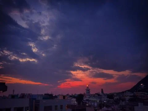 Dramatic sunset sky with clouds, Beautiful landscape during sunset Stock Photos