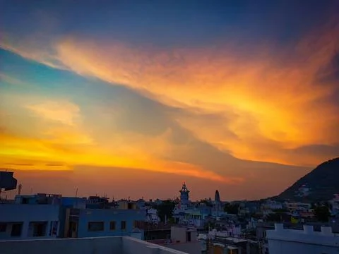 Dramatic sunset sky with clouds, Beautiful landscape during sunset Stock Photos