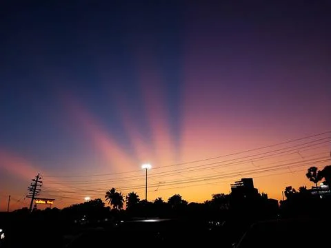 Dramatic sunset sky with clouds, Beautiful landscape during sunset Stock Photos
