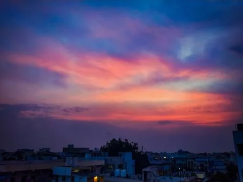 Dramatic sunset sky with clouds, Beautiful landscape during sunset Stock Photos